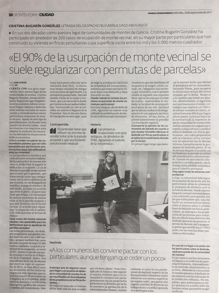 BUGARIN & GAGO EN LOS MEDIOS. ENTREVISTA DE CRISTINA BUGARÍN EN EL DIARIO DE PONTEVEDRA